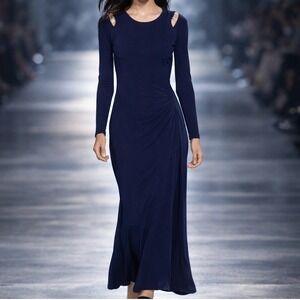 Vtg Lauren Ralph Lauren 4 Green Label Maxi‎ Long Evening Dress Navy Long Sleeve